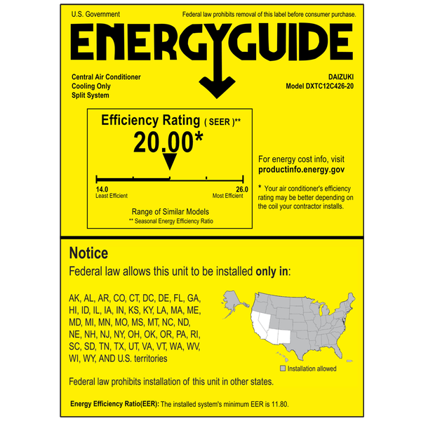 Daizuki® 12000 Btu 20 Seer2 Ductledxtc12x426 20 Desert Cold 4063